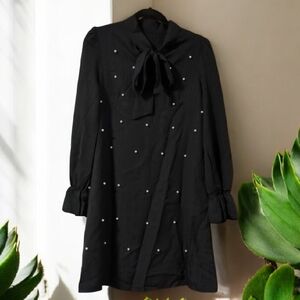 Amazon Black Long Sleeve Dress with Bow and Embellishments